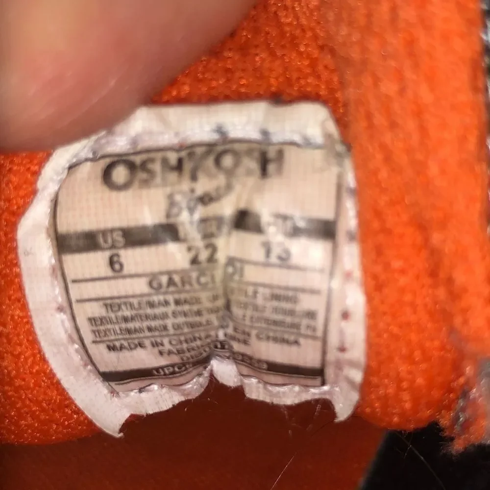 OshKosh B'Gosh blue, grey &orange sneakers‎ w hook & loop closure unisex size 6